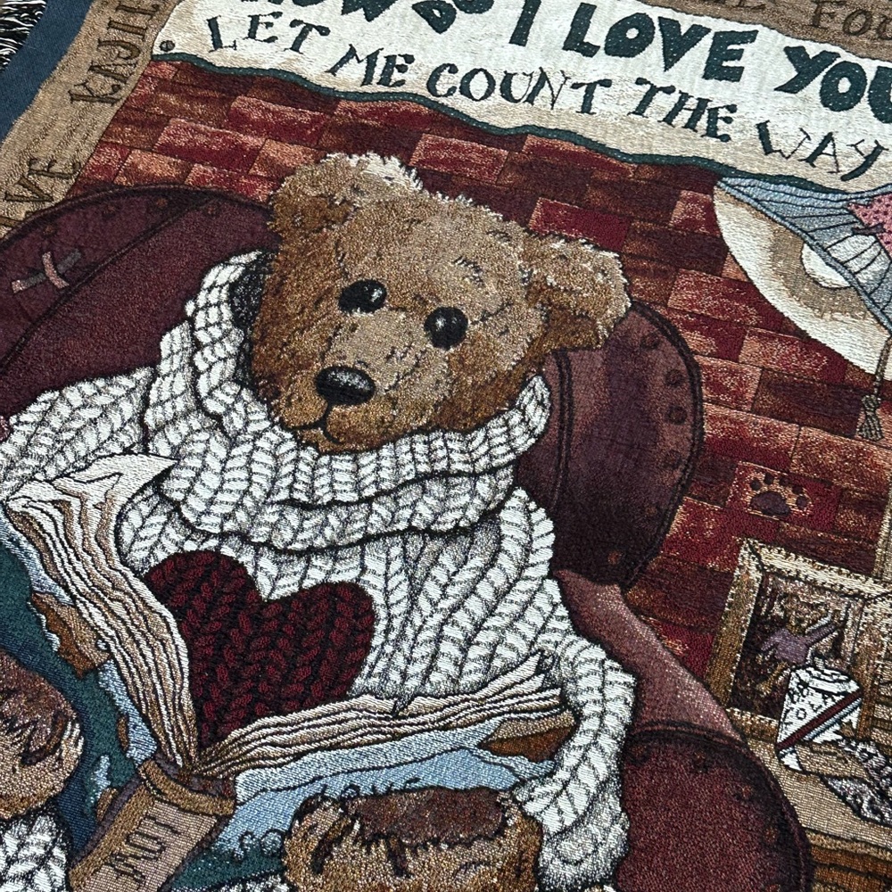 Boyds Bears Collection "How Do I Love You" Collectors Woven Tapestry Throw 50x65 - Picture 4 of 6